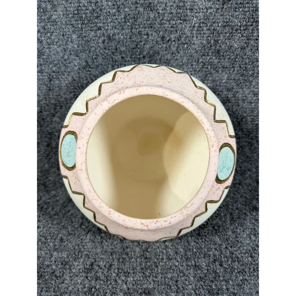 KOPA Pottery Vase AP123 Pink Turquoise 22K Gold Trim Southwestern Geometric 5.5